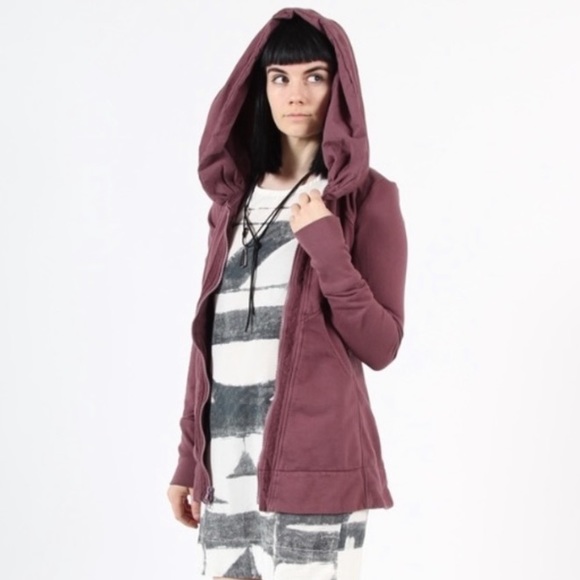 Prairie Underground Mauve Mid-Victorian Hoodie Terry Front-Zip Jacket Sz S - Picture 2 of 10